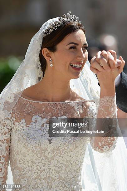 Princess Claire Of Luxembourg departs from her wedding ceremony at the Basilique Sainte Marie-Madeleine on September 21, 2013 in...