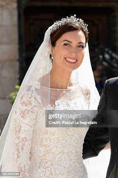 Princess Claire Of Luxembourg departs from her wedding ceremony at the Basilique Sainte Marie-Madeleine on September 21, 2013 in...