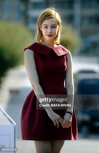 Canadian actress Sarah Gadon poses at a photocall after the screening of the film "Enemy" during the 61st San Sebastian International Film Festival...