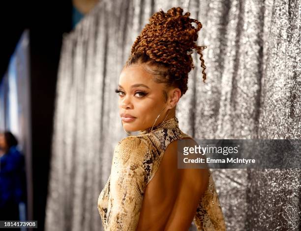 Andra Day attends the World Premiere of "Renaissance: A Film By Beyoncé" at Samuel Goldwyn Theater on November 25, 2023 in Beverly Hills, California.