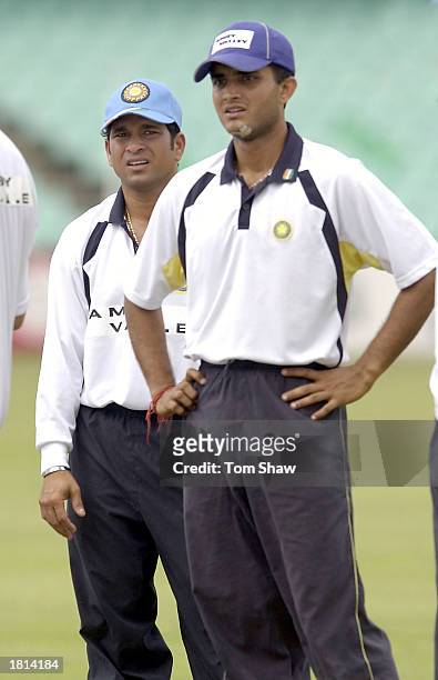 Sachin Tendulkar and Sourav Ganguly of India during the India nets session at Kingsmead, Durban, South Africa on February 25, 2003.