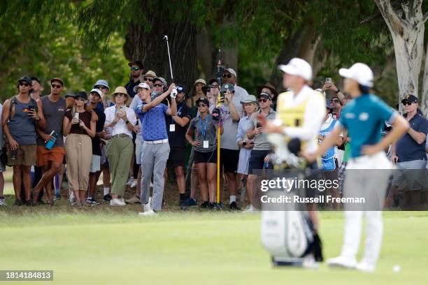 Rikuya Hoshino of Japan plays an approach shot during day four of the 2023 Australian PGA Championship at Royal Queensland Golf Club on November 26,...