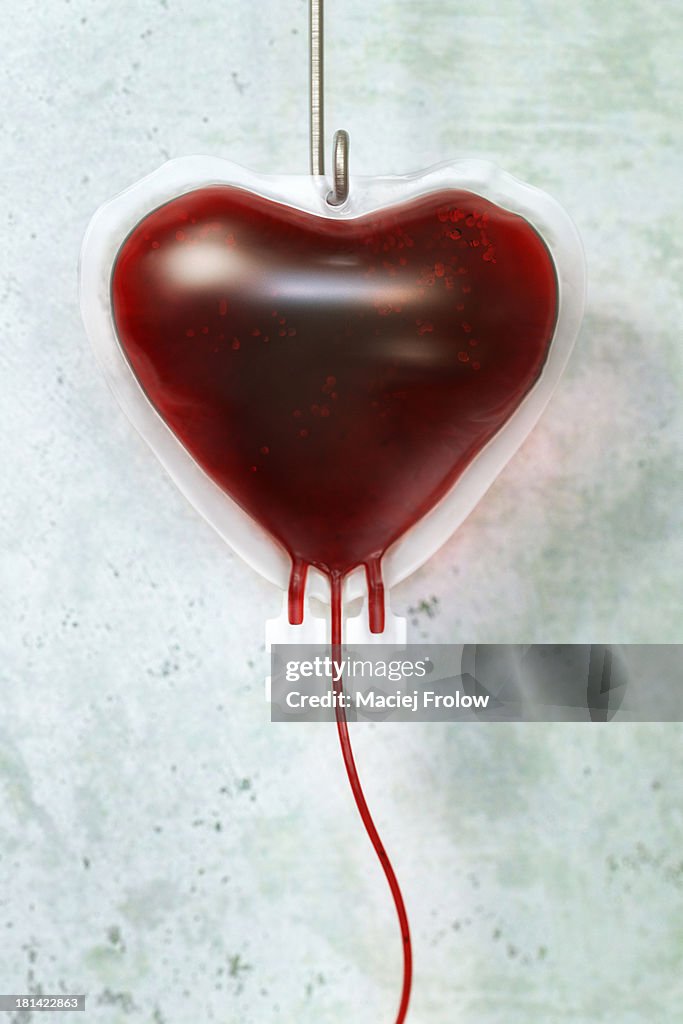Blood bag in shape of a heart