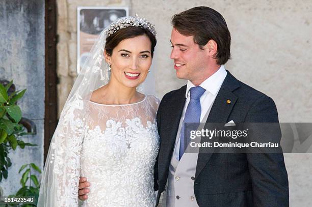 Princess Claire Of Luxembourg and Prince Felix Of Luxembourg depart their wedding ceremony at Basilique Sainte Marie-Madeleine on September 21, 2013...