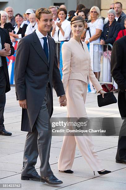 Pierre Casiraghi and girlfriend Beatrice Borromeo attend the Religious Wedding Of Prince Felix Of Luxembourg and Claire Lademacher at Basilique...