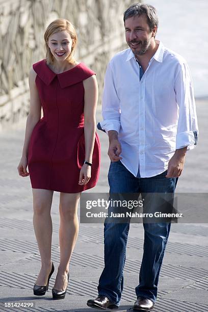 Canadian actress Sarah Gadon and Denis Villeneuve attend 'Enemy' photocall at Kursaal on September 21, 2013 in San Sebastian, Spain.