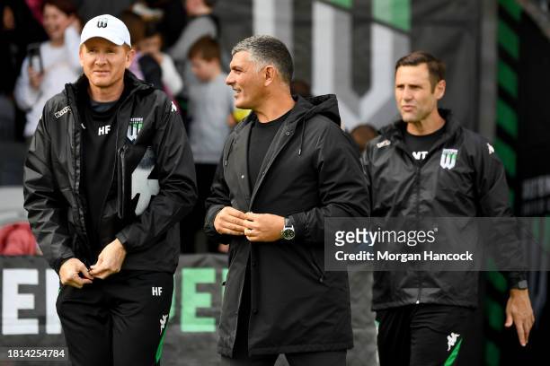 Western United head coach, John Aloisi takes to the field ahead of the A-League Men round five match between Western United and Adelaide United at...