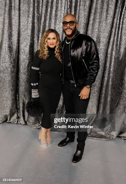 Ms. Tina Knowles and Tyler Perry attend the World Premiere of "Renaissance: A Film By Beyoncé" at Samuel Goldwyn Theater on November 25, 2023 in...