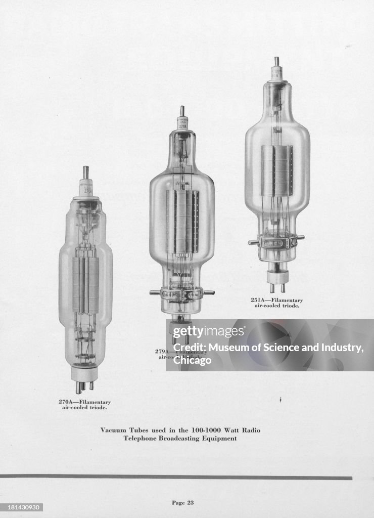 Various Models Of Western Electric Company's Vacuum Tubes Used In Radio Telephone Broadcasting Equipment