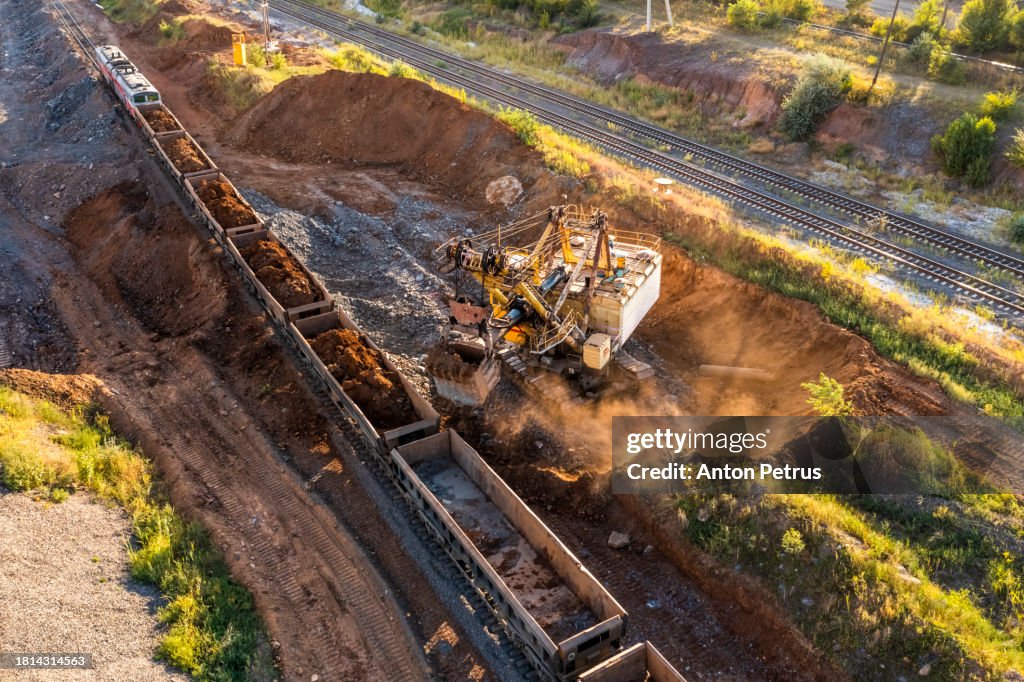 Quarry Train State Aerial View Of Freight Train In An Open Iron Ore Quarry High-Res Stock ...