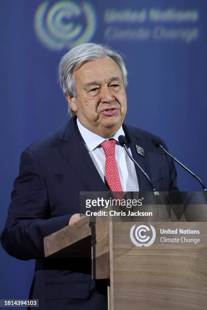 Secretary-General of the United Nations António Guterres delivers an address at the opening ceremony of the World Climate Action Summit during COP28...