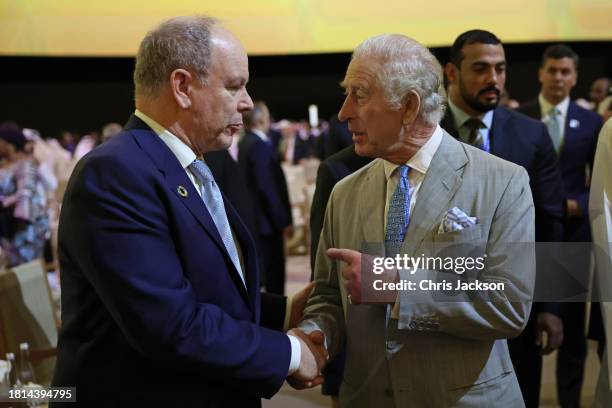 Prince Albert II of Monaco and King Charles III attend the opening ceremony of the World Climate Action Summit during COP28 on December 01, 2023 in...