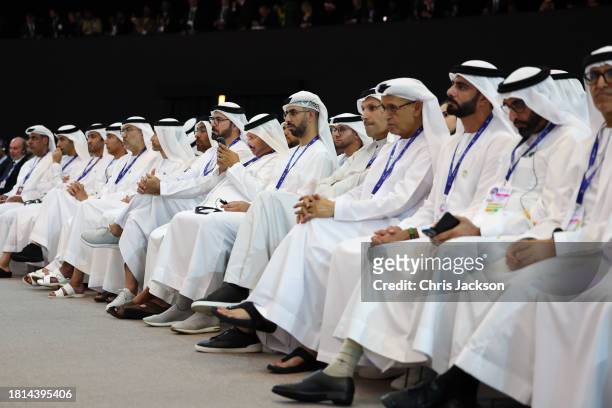 Delegates attend the opening ceremony of the World Climate Action Summit during COP28 on December 01, 2023 in Dubai, United Arab Emirates. The King...
