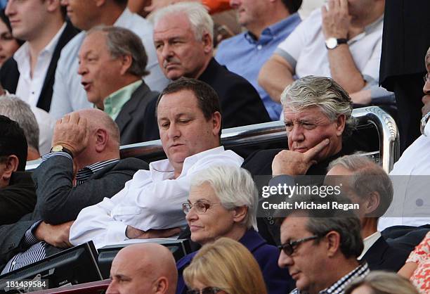 Newcastle United owner Mike Ashley and Newcastle United Director of Football Joe Kinnear look on during the Barclays Premier League match between...