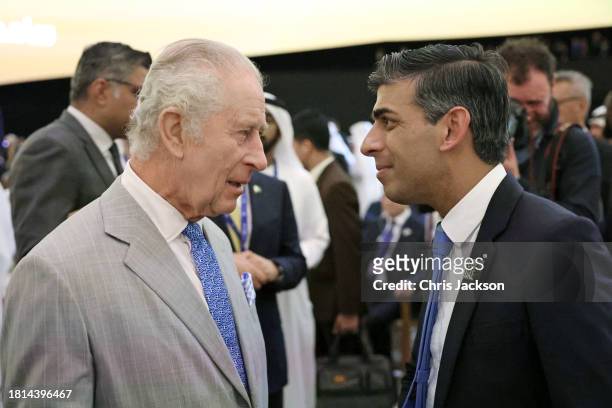 King Charles III and Prime Minister of the United Kingdom Rishi Sunak attend the opening ceremony of the World Climate Action Summit during COP28 on...