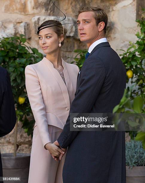 Pierre Casiraghi and Beatrice Borromeo attend the Religious Wedding of Prince Felix of Luxembourg and Claire Lademacher at Basilique Sainte...