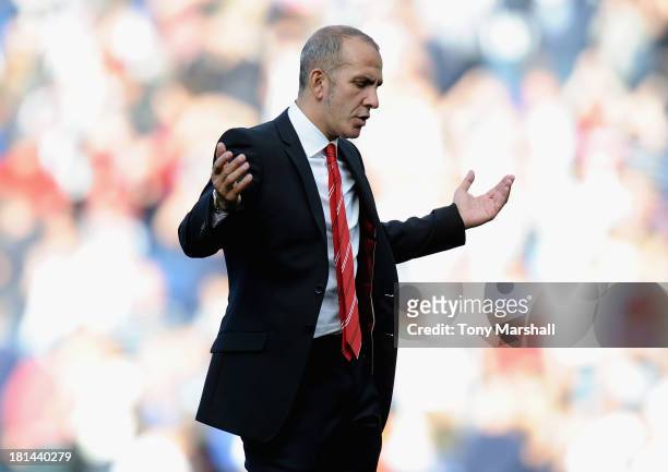 Paolo Di Canio, manager of Sunderland gestures at the end of the Barclays Premier League match between West Bromwich Albion and Sunderland at The...