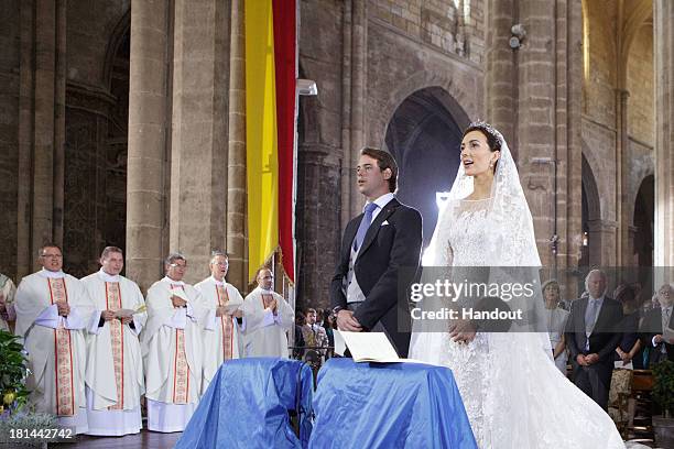 In this handout image provided by the Grand-Ducal Court of Luxembourg, Prince Felix Of Luxembourg and Princess Claire Of Luxembourg are seen during...