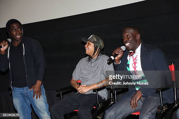Jeymes Samuel, Felicia Pearson and Michael K Williams attend the 2013 Urban World Film Festival screening of "Finding The Funk at AMC Loews 34th...
