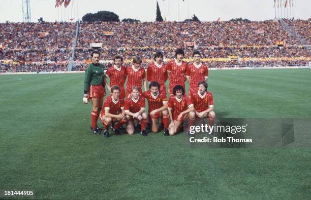 The Liverpool team at the Stadio Olimpico in Rome for the European Cup Final against A.S. Roma, 30th May 1984. The team won the final after a 1-1...