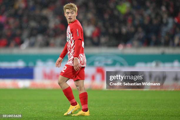 Ritsu Doan of SC Freiburg looks on during the Bundesliga match between Sport-Club Freiburg and SV Darmstadt 98 at Europa-Park Stadion on November 25,...