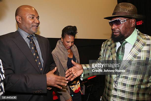 Nelson George, Nona Hendryx and George Clinton attend the 2013 Urban World Film Festival screening of "Finding The Funk at AMC Loews 34th Street 14...