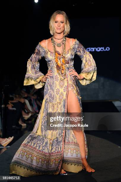 Federica Pellegrini walks the runway during the Raffaella D'Angelo fashion show as a part of Milan Fashion Week Womenswear Spring/Summer 2014 on...