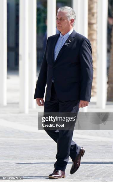 Cuban President Miguel Diaz-Canel walks with leaders to the World Climate Action Summit during COP28 on December 1, 2023 in Dubai, United Arab...