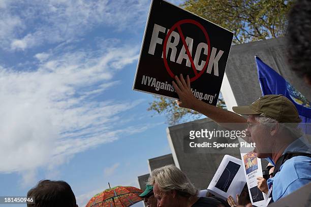 Anti-fracking and Keystone XL pipeline activists demonstrate in lower Manhattan on September 21, 2013 in New York City. Across the country numerous...