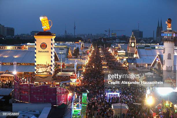 General view during day 1 of the Oktoberfest 2013 beer festival at Theresienwiese on September 21, 2013 in Munich, Germany. The Munich Oktoberfest,...
