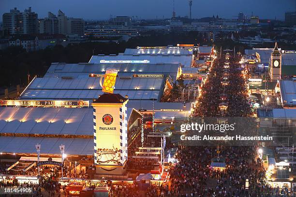 General view during day 1 of the Oktoberfest 2013 beer festival at Theresienwiese on September 21, 2013 in Munich, Germany. The Munich Oktoberfest,...