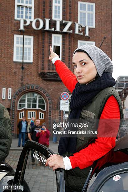 Mimi Fiedler attends the Hamburg-Berlin Klassik Rallye 2013 - Day 2 on September 21, 2013 in Hamburg, Germany.