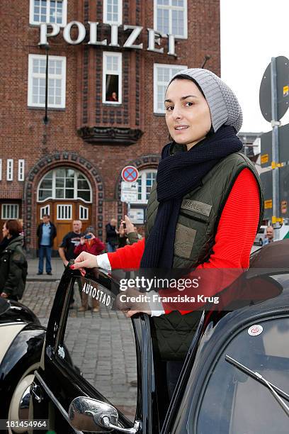 Mimi Fiedler attends the Hamburg-Berlin Klassik Rallye 2013 - Day 2 on September 21, 2013 in Hamburg, Germany.