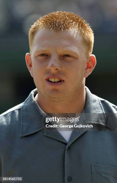 Catcher/first baseman Chris Shelton of the Lynchburg Hellcats and Altoona Curve minor league baseball teams looks on from the field before he was...