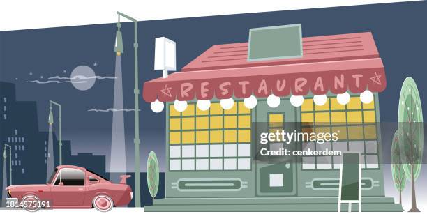 restaurant and car - late night coffee stock illustrations