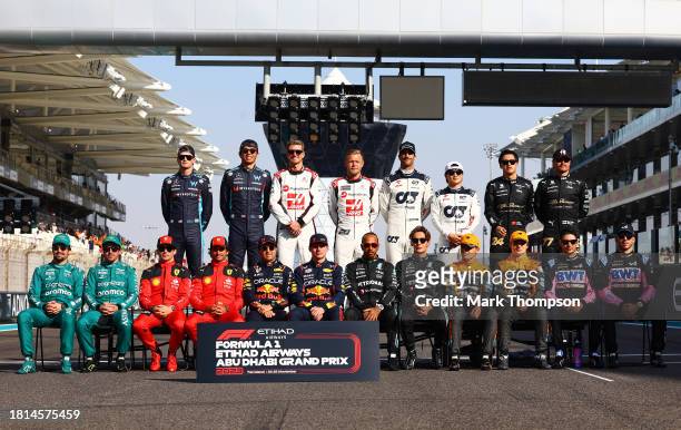 The field pose for the F1 Drivers Class of 2023 photo prior to the F1 Grand Prix of Abu Dhabi at Yas Marina Circuit on November 26, 2023 in Abu...