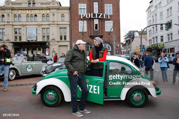 Andreas Hoppe and Mimi Fiedler attend the Hamburg-Berlin Klassik Rallye 2013 - Day 2 on September 21, 2013 in Hamburg, Germany.