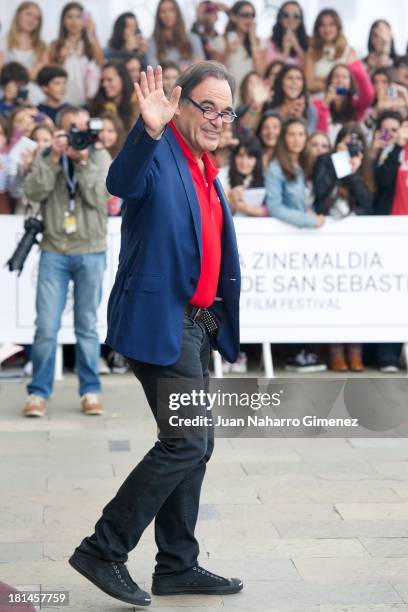 Oliver Stone leaves the Maria Cristina Hotel during 61st San Sebastian Film Festival on September 21, 2013 in San Sebastian, Spain.