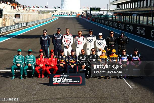 The field pose for the F1 Drivers Class of 2023 photo prior to the F1 Grand Prix of Abu Dhabi at Yas Marina Circuit on November 26, 2023 in Abu...