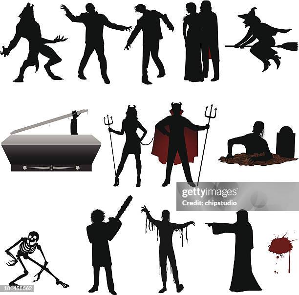 ilustrações, clipart, desenhos animados e ícones de silhueta de halloween - enterrado