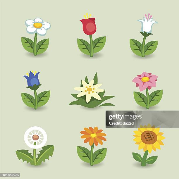 cartoon flower set - harebell flowers stock illustrations