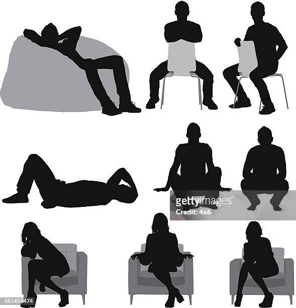 illustrazioni stock, clip art, cartoni animati e icone di tendenza di silhouette di gente seduta in diverse pose - stare seduto
