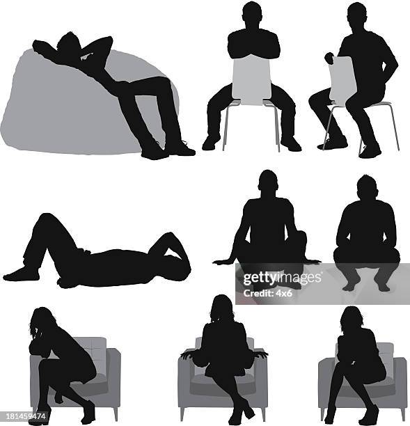 silhouette of people sitting in different poses - armchair stock illustrations