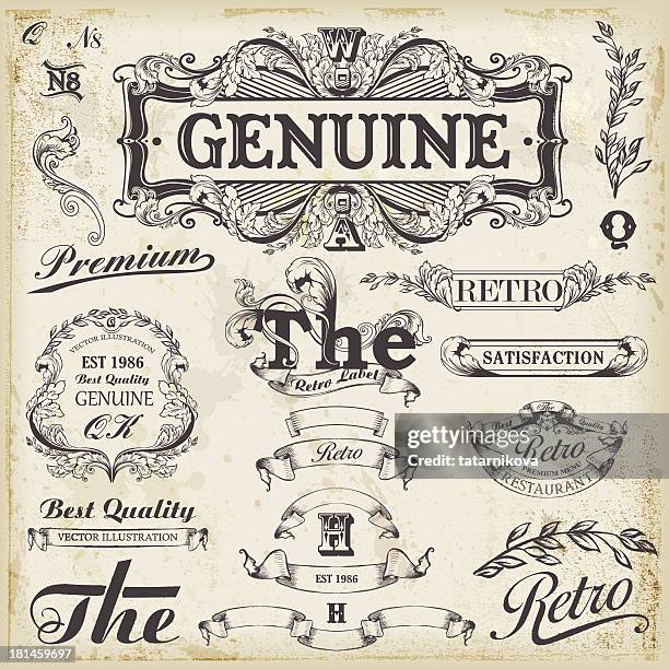 ilustrações, clipart, desenhos animados e ícones de conjunto de elementos de design vintage com texto vagas. - 19th century style