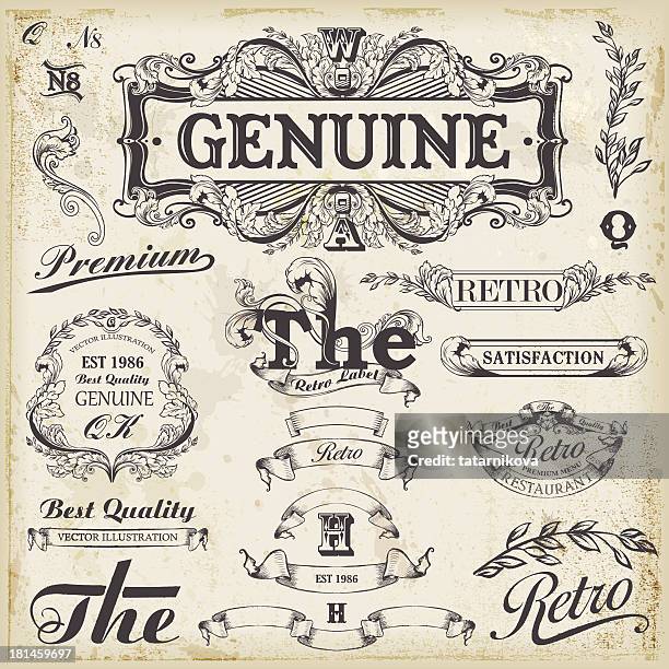 set of vintage design elements with text placements. - victorian stock illustrations
