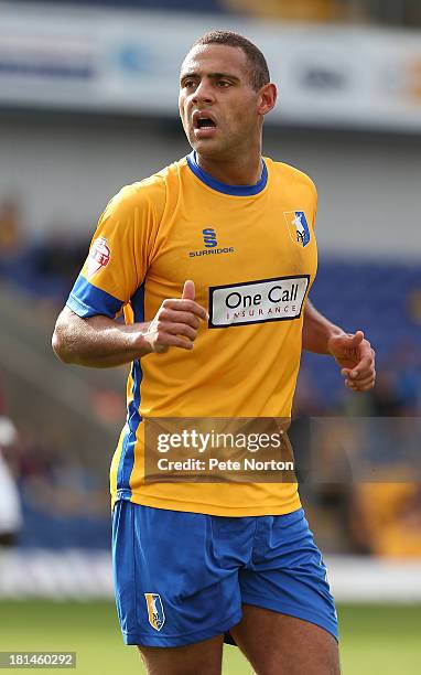 Ben Hutchinson of Mansfield Town in action during the Sky Bet League Two match between Mansfield Town and Northampton Town at One Call Stadium on...