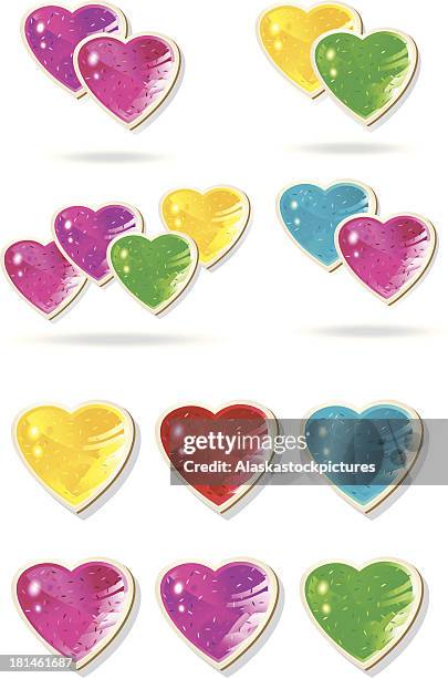 jewelry glossy hearts with inserted glisterconfetti. - herzform stock illustrations