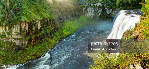 panorama of upper mesa falls near ashton, idaho - ashton idaho stock pictures, royalty-free photos & images