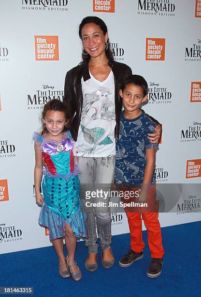 Cristen Chin Barker and daughter Jasmine Ines and son Jack attend "The Little Mermaid" screening at Walter Reade Theater on September 21, 2013 in New...