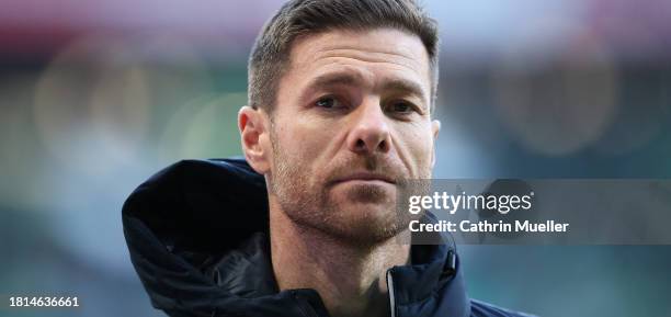 Xabi Alonso, Head Coach of Bayer Leverkusen, looks on prior to during the Bundesliga match between SV Werder Bremen and Bayer 04 Leverkusen at...